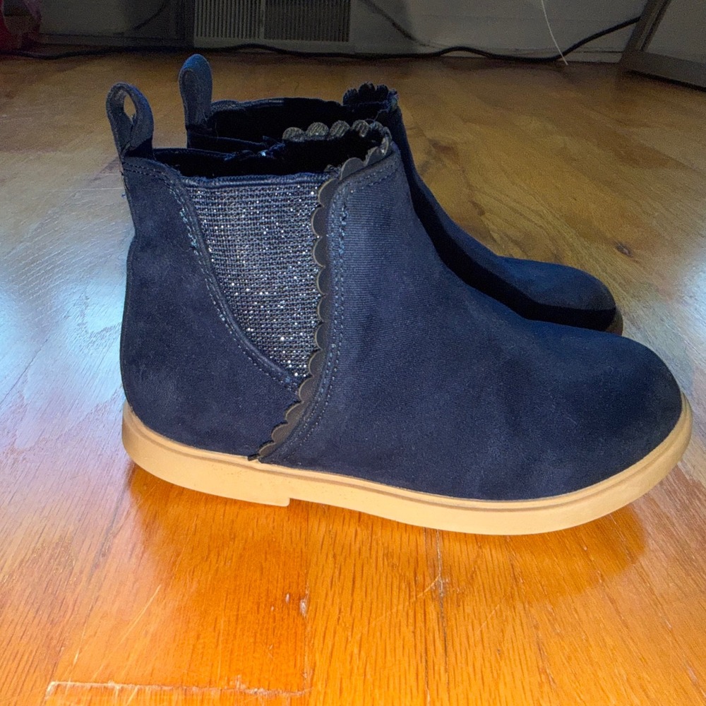 Tucker + Tate Kids Navy Blue Scalloped Glitter Ankle Boots Size 9M Toddler